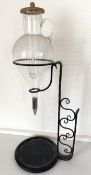 vintage Weinheber in schmiedeeiserner Halterung, Glas mit Traubenschliff, H-55 cm