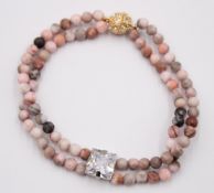 Rhodonit-Armband mit Zirkon, Magnetschließe, ca. L-19,5cm
