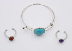 Edelstahl-Schmuck, 3 Teile, div. Steinbesatz