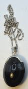 Silberkette mit grossen, grün/braunen Steinanhänger, 23,3 gr.sog. Obsidian-Himmelsauge, selten,  ca