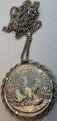 Silberkette mit Medaillen-Anhänger, Silber-835-, dat. 1890 "2. Preis Altonaer Verein für Gelfügelzu