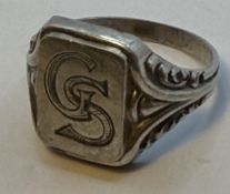 Herren Siegelring, Silber-835-, RG 65, 6,1 gr., Monogramm GS