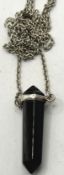 Silberkette-925- mit schwarzen Turmalin Obelisk Anhänger, Stein H-3 cm, zus. 5,18 gr