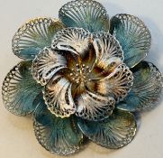 grosse filigrane Blütenbrosche, wohl nur versilbert, D-6 cm, 18,12 gr