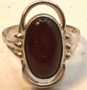 Silberring-900- mit Bernstein, RG 54, 2,8 gr