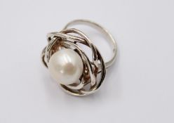 925er Silber-Ring mit Perle, 7,8gr.,  RG 58