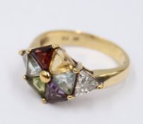 925er Silberring, Farbsteinbesatz, vergoldet, 4,5gr., RG 60