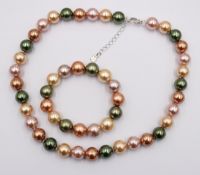 Set, Muschelkern-Perlen, multicolor, Kette ca. 40cm