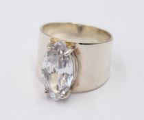 925er Silber-Ring, klarer Stein, 8,6gr., RG 60