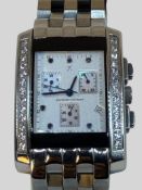 Quartz Chronograph "Jaques Cantani"  Modell Valencia, Gehäuse besetzt mit  Swarowski Steinen, Ref. 