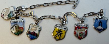 Wappen Armband ,emailliert, Verschluss fehlt,  Wappenanhänger tw. Emaille beschädigt/fehlt , Silber