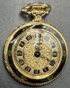 kl. mechan. Damen Umhängeuhr "Pontifa", vergoldet, Blumendekor, D-2,5 cm, Werk läuft