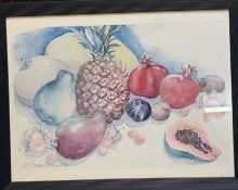 Kunstdruck nach W. Freidemann, Obststilleben, ger/Glas, RG 33x43 cm