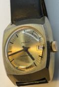 vintage "Ruhla" DAU, mechanisch, Werk steht, schwarzes Lederband