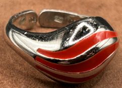 offener Silberring-800-, rote Emaille, 3,7 gr.