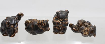 4x div. Figuren von Royal Copemnhagen, spielende Bärenkinder, braunes Glasuren, ca. H-8,5cm