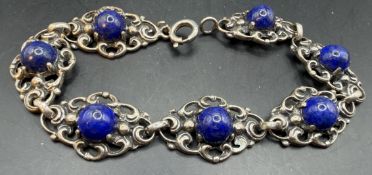 vintage Silber-800-Armband mit Lapislazuli, undeutlich gemarkt, L-18 cm, 19,85 gr