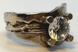 925er Silberring mit einem rund facc. klaren Stein, 9,2g., RG 53
