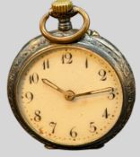 mechan. Damentaschenuhr in Silbergehäuse-800-, emaill. Ziffernblatt mit kl. Abplatzer, D-3 cm, Werk