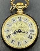 kl. mechan. Damen-Umhängeuhr "Kienzle" Paris, D-2,5 cm, verso mit Bild bedruckt, vergildet, Werk lä
