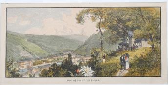 kl. Stich, Blick auf Ems und das Kurhaus, coloriert, ungerahmt in Passepartout, BG 11 x 19cm
