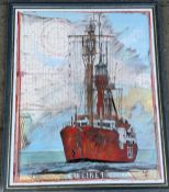 Ole West (1953), Grafik "Elbe 1" gerahmt (52x43 cm)