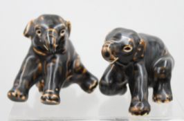 2x div. junge Elefanten, Royal Copenhagen, braune Glasur, ca. H-7,3cm