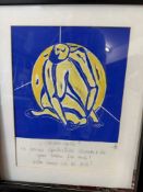 Anne-Gret Winkler (1944 - 2018), Linolschnitt mit Spruch, ger/Glas, RG 42x60 cm