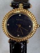 Nina Ricci Paris Uhr D952 vergoldet mit  4 kl.  Diamanten auf Ziffernblatt, Lederband Quartzwerk ni