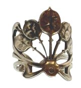 Jugendstil-Silberring-925- mit Blätterdekor, offene Ringschiene, 4,55  gramm, L-2,6 cm