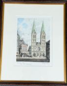 Willy Scholz "Bremer Dom" Farbradierung, ger/Glas, RG 43x35 cm