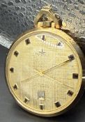 mechan Dugena Taschenuhr, 17 Rubis,Datum,  vergoldet, Werk läuft, D-4 cm