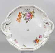 Anbietteller, Rosenthal, Perlrand, florales Dekor, um 1930, ca. D-28cm ohne Handhaben