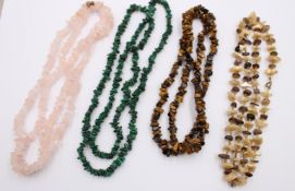 4x div. Steinketten, Malachit, Tigerauge, Rosenquarz und Perlmutt.