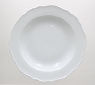 gr. runde Schale, Meissen, Schwertermarke, Weißporzellan, ein Schleifstrich, ca. H-5,5cm D-31cm