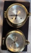 maritime Glasenuhr mit Barometer "Barigo" aus Holzbrett, guter Zustand, Werk wohl defekt, ,  33x19 