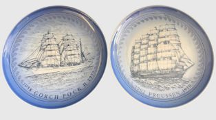 zwei Wandteller "Bing&Gröndahl" aus der Serie Deutsche Windjammer, D-17,5 cm