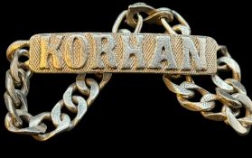 Silber-900- Identitätsarmband "Korhan" beschriftet, L-19 cm, 19 gr