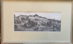 Ansichtengrafik "Schloss Hohenheim", gut ger/Glas, RG25x40 cm