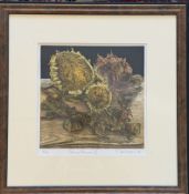 unleserl. sign. (20)12 "SonnenblumenIV" betitelte Lithografie, Nr. 4/40, ger/Glas, RG 46x46 cm
