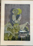 Wolfgang Schlick (1941-2014), 1981 "Hans im Glück" orig. Farbholzschnitt,   Nr. 52/300, ger/Glas, R