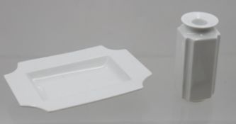 2 Teile Rosenthal, Design Regis Dho, Weißporzellan, Vase H-11,5cm Schale B-19cm