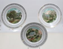 3x Jahreszeitenteller mit Motiven von Currier & Ives, Autum, Spring, Summer, je D-20,5cm