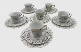 6x komplette Gedecke "Burg Lindau" div. Dekore, Durchbruchrand