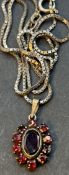 Silber-835- Halskette mit Granat Anhänger, L-42 cm, 5,16 gr.