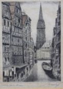 kl. Farbradierung, signiert und betitelt, Hamburg, ger./Glas, RG 25,5 x 19,5cm