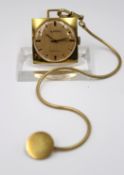 Anhängeruhr, Jumbo in Goldoptik, Handaufzug, Werk läuft, ca. 3,5 x 3cm, an Kette