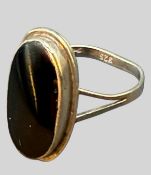Silberring-925- mit ovalen, schwarzen Onyx-Lagenstein, RG 53