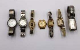7x div. Damen-Armbanduhren, meist Handaufzug, Werke nicht geprüft, Tragespuren
