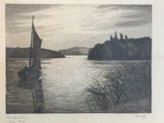 C. Herzog "Abendfrieden" betitelte orig. Radierung, ger/Glas, verso "Am Johannistag 1930"